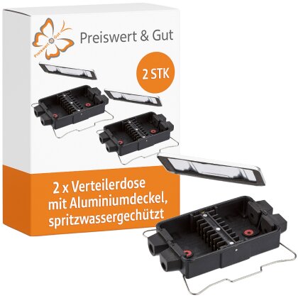 Verteilerdose Set mit Aluminiumdeckel 17,1 x 9,3 x 3,3 cm spritzwassergeschützt Abzweigdose und Klemmdose für Anhänger Wohnmobil LKW Boot geeignet für 8 polige Kabel 2 Stück