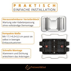 2× Verteilerdose Anhänger spritzwassergeschützt 8-polig Aluminiumdeckel 17,1x9,3x3,3cm Polyamid schwarz silber für 12V Fahrzeugelektrik Anhänger Wohnmobil LKW Boot