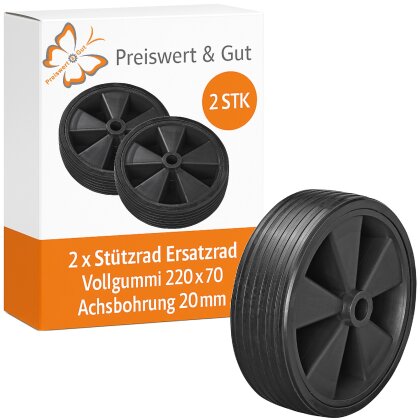 2x Ersatzrad Stützrad für Anhänger – Ø 215mm, 20mm Achsbohrung, 90mm Nabe – robustes Anhänger Zubehör für Wohnwagen, PKW-Anhänger