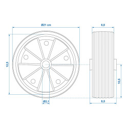 2x Ersatzrad Stützrad für Anhänger – Ø 215mm, 20mm Achsbohrung, 90mm Nabel