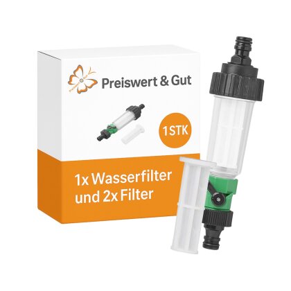 Wasserfilter 12 bar Universal inklusive 2 Filterelemente für Wohnwagen und Garten Universalanschluss Schnelladapter mit Ventil 1 Stück