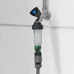 Wasserfilter 12 bar Universal inklusive 2 Filterelemente für Wohnwagen und Garten Universalanschluss Schnelladapter mit Ventil 1 Stück