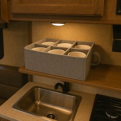 Teller organizer aus Filz für Wohnmobil Schrank, Tellerhalter für 10 Teller und Tassenhalter für 6 Becher, freistehendes Geschirrhalter Set grau für Wohnmobil Zubehör innen