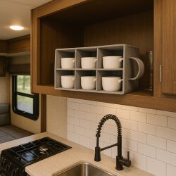 Tellerhalter und Tassenhalter Wohnmobil Halter für 10 Teller und 6 Tassen aus dem Material Filz Grau Aufbewahrung für Küchenschränke