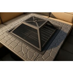 Preiswert & Gut Feuerstelle oder Eiskübel 82x82x50cm 3in1 mit Grillrost mit Abdeckung & Schürhaken - Feuerschale 80cm für den Garten, Terrasse - Holzgrill, 3in1 BBQ Grill - Feuerkorb mit Funkenschutz
