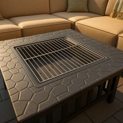 Preiswert & Gut Feuerstelle oder Eiskübel 82x82x50cm 3in1 mit Grillrost mit Abdeckung & Schürhaken - Feuerschale 80cm für den Garten, Terrasse - Holzgrill, 3in1 BBQ Grill - Feuerkorb mit Funkenschutz