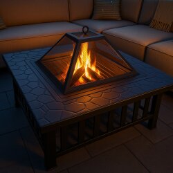 Preiswert & Gut Feuerstelle oder Eiskübel 82x82x50cm 3in1 mit Grillrost mit Abdeckung & Schürhaken - Feuerschale 80cm für den Garten, Terrasse - Holzgrill, 3in1 BBQ Grill - Feuerkorb mit Funkenschutz