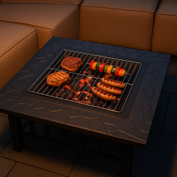 Preiswert & Gut Feuerstelle oder Eiskübel 82x82x50cm 3in1 mit Grillrost mit Abdeckung & Schürhaken - Feuerschale 80cm für den Garten, Terrasse - Holzgrill, 3in1 BBQ Grill - Feuerkorb mit Funkenschutz