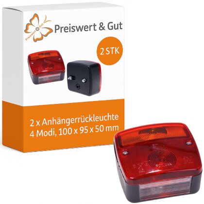 2 x Anhänger Rückleuchte 12V – Rücklicht Anhänger mit Blinker, Bremslicht, Schlusslicht & Kennzeichenleuchte – robustes Anhänger Zubehör aus ABS