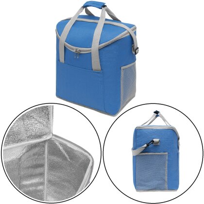 Kopie von Kühltasche groß Blau Grau 32x23x37 cm mit Tragegurt – Isoliertasche mit Netzfächern & Reißverschlussfach – Gefriertasche für 1,5L Flaschen #1