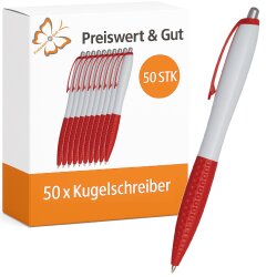 50x Kugelschreiber weiß rot 14 cm Kunststoff...