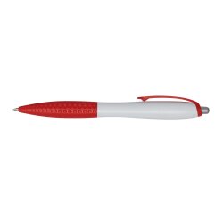 50x Kugelschreiber weiß rot 14 cm Kunststoff schwarzschreibend mit Druckmechanismus ergonomischer Griffzone taillierter Schaftform für Büro Schule Werbezwecke