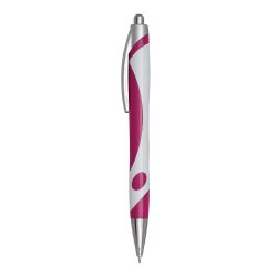 Kugelschreiber 50 Stück dunkelmagenta weiß schwarzschreibend 14,3 cm mit Druckmechanismus ergonomischer Griffzone aus Kunststoff