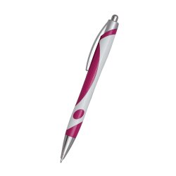 Kugelschreiber 50 Stück dunkelmagenta weiß schwarzschreibend 14,3 cm mit Druckmechanismus ergonomischer Griffzone aus Kunststoff