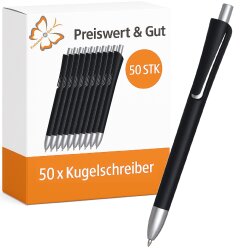 50x Kugelschreiber schwarz aus Kunststoff, Kuli mit Clip...