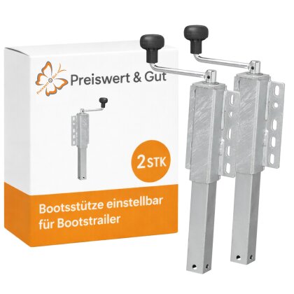 2x Bootsstütze einstellbar für Bootstrailer 40x40 mm höhenverstellbar ausdrehbar als Spindelstütze Hubstütze mit 200 kg Tragkraft
