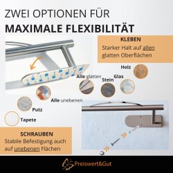Küchenrollenhalter ohne Bohren mit Abroll-Bremse Premium silber mit M3 Klebepad und Befestigungsmaterial für die Wand
