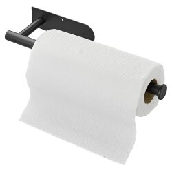 Küchenrollenhalter ohne Bohren mit Abroll-Bremse Premium schwarz mit M3 Klebepad und Befestigungsmaterial für die Wand
