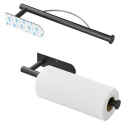 Küchenrollenhalter ohne Bohren mit Abroll-Bremse Premium schwarz mit M3 Klebepad und Befestigungsmaterial für die Wand