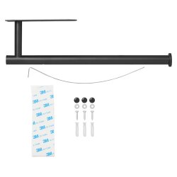 Küchenrollenhalter ohne Bohren mit Abroll-Bremse Premium schwarz mit M3 Klebepad und Befestigungsmaterial für die Wand