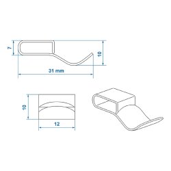 40x Kabelhalter für die Kabelhalterung L31mm - B12mm - H6,5mm Kabelschellen Metall