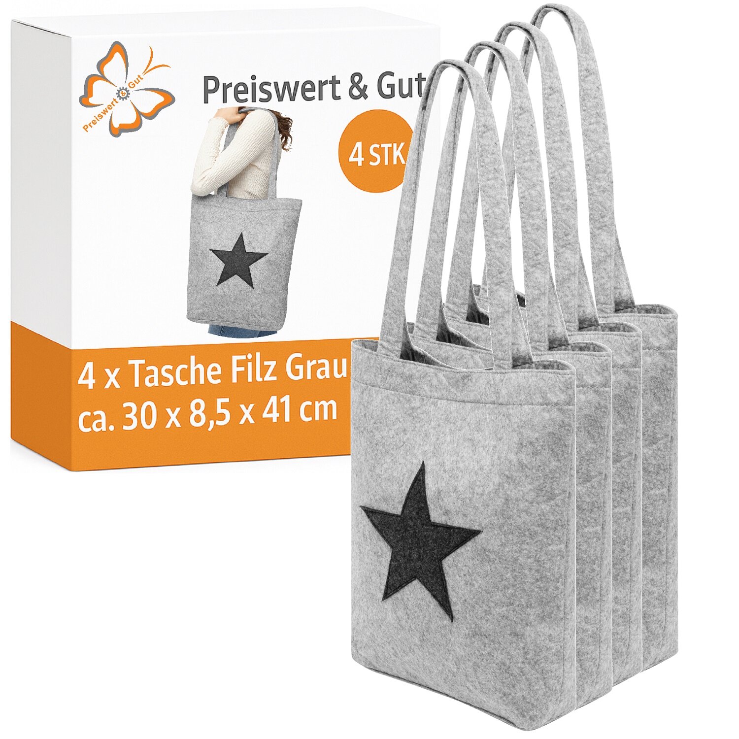 Einkaufstasche Filz Filztasche Grau Shopper Einkaufsshopper