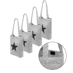 4x Einkaufstasche aus Filz Grau ca. 30x8,5x41 cm – Tasche mit Stern Filztasche Filztaschen Shopper als Filz Taschen mit Schultergurten und Klettverschluss