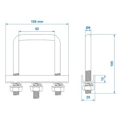 4x U Bügel mit Gewinde M10 für z.b Zaunbefestigung mit Muttern 62mm verzinkt