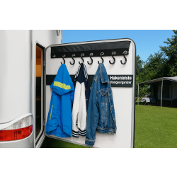 2x Camping Garderobe mit 8 Haken und 2mm Keder – Hakenleiste Universal mit Klett – 58 cm Lang - Camping Organizer Hakenlänge ca. 7cm für Kederleiste, Kederschiene und Zeltdachstange - Garderobenhaken
