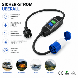 Fehlerstromschutzschalter CEE Adapter 3x2,5mm² L 150cm - Nennfehlerstrom 30mA - FI Schutzschalter 3600 Watt - Camping Stromkabel 230 Volt Campingplatz, Wohnmobil, Boot, RCD Adapter für Outdoor