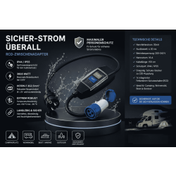 Fehlerstromschutzschalter CEE Adapter 3x2,5mm² L 150cm - Nennfehlerstrom 30mA - FI Schutzschalter 3600 Watt - Camping Stromkabel 230 Volt Campingplatz, Wohnmobil, Boot, RCD Adapter für Outdoor