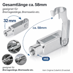 4 x Gabelkopf M8 58mm für Abreißseil Anhänger zuverlässige Verbindung für Bremszüge an Anhänger und Camper, hochwertiger Gelenkkopf als Ersatzteil