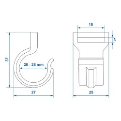 8x Zeltclip Befestigungshaken,  5,5 x 2,8 cm Innenzelthaken für Campingzelte und Vorzelte, passend für Stangen von 20 bis 25mm, Schwarz
