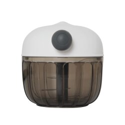 Multizerkleinerer Manuell mit Seilzug – Ø9 x 9,5 cm – Zwiebelschneider u Gemüsehacker für Zwiebeln u Gemüse, 3 scharfe Edelstahlklingen, 240ml, Grau Weiß