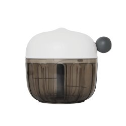 Multizerkleinerer Manuell mit Seilzug – Ø9 x 9,5 cm – Zwiebelschneider u Gemüsehacker für Zwiebeln u Gemüse, 3 scharfe Edelstahlklingen, 240ml, Grau Weiß