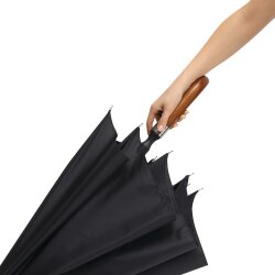 Automatik Stockschirm Schwarz sturmfest Ø116 cm - Regenschirm für Herren Damen – Eleganter Stockschirm mit Holzgriff für 2 Personen