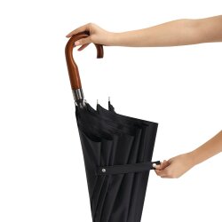 Automatik Stockschirm Schwarz sturmfest Ø116 cm - Regenschirm für Herren Damen – Eleganter Stockschirm mit Holzgriff für 2 Personen