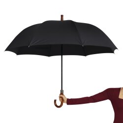Automatik Stockschirm Schwarz sturmfest Ø116 cm - Regenschirm für Herren Damen – Eleganter Stockschirm mit Holzgriff für 2 Personen