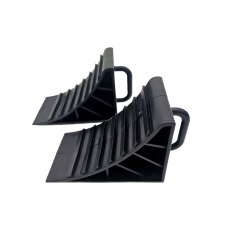PKW Anhänger Zubehör – 2x stabile Unterlegkeile ca. 14,8 x 9,5 x 7 cm, Griffbreite 7 cm, Tiefe 3 cm – robuste Wohnmobilausstattung, Keile Anhänger bis 4000 kg, kompakt, leicht, universell