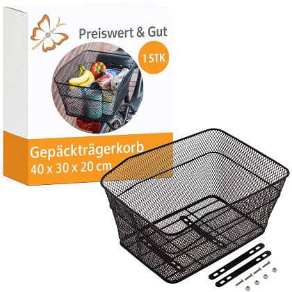 Fahrradkorb hinten für Gepäckträger Stahl 40 x 30 x 20 cm bis 10 kg inklusive Befestigungsmaterial