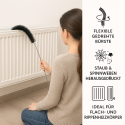 Preiswert&Gut Heizkörperbürste 120 cm – flexible Heizungsbürste mit Holzgriff & Aufhängeöse, schlanker Drahtstiel für Lamellen & Rückseite, effiziente Reinigung für Flach- & Rippenheizkörper 3er-Set