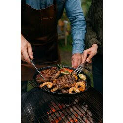Gusseisen Pfanne Rund Grillplatte Ø 31 cm aus massiv 2,9 kg mit Griffen für BBQ, Grill, Herd & Ofen, gleichmäßige Wärmeverteilung auf der Platte