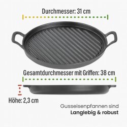 Gusseisenpfanne Grill Durchmesser 31cm Rund Grillplatte...