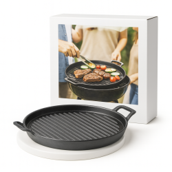 Gusseisenplatte rund Grillplatte Ø 31 cm aus Gusseisen massiv 2,9 kg mit Griffen für BBQ, Grill, Herd & Ofen, gleichmäßige Wärmeverteilung