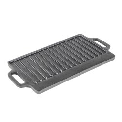Gusseisen Pfanne Grillplatte rechteckig 40 x 20,5 cm massiv 2,7 kg mit Griffen für BBQ Grill Gasherd Induktion Backofen gleichmäßige Hitze Pfanne Bratplatte