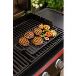 Gusseisen Pfanne Grillplatte rechteckig 40 x 20,5 cm massiv 2,7 kg mit Griffen für BBQ Grill Gasherd Induktion Backofen gleichmäßige Hitze Pfanne Bratplatte