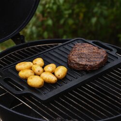 Gusseisen Pfanne Grillplatte rechteckig 40 x 20,5 cm massiv 2,7 kg mit Griffen für BBQ Grill Gasherd Induktion Backofen gleichmäßige Hitze Pfanne Bratplatte