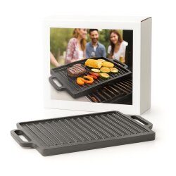 Gusseisenpfanne Grillplatte rechteckig 40 x 20,5 cm massiv 2,7 kg mit Griffen für BBQ Grill Gasherd Induktion Backofen gleichmäßige Hitze Pfanne Bratplatte