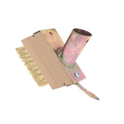 Fugenbürste Messing mit Stielhalterung 5er-Set – Fugenkratzer & Stahlbürste gegen Unkraut & Moos – 3 Reihen Edelstahlborsten – Holzblock 100x40x35 mm – für Terrassen & Pflasterfugen