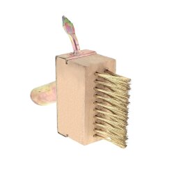 Fugenbürste Messing mit Stielhalterung 5er-Set – Fugenkratzer & Stahlbürste gegen Unkraut & Moos – 3 Reihen Edelstahlborsten – Holzblock 100x40x35 mm – für Terrassen & Pflasterfugen